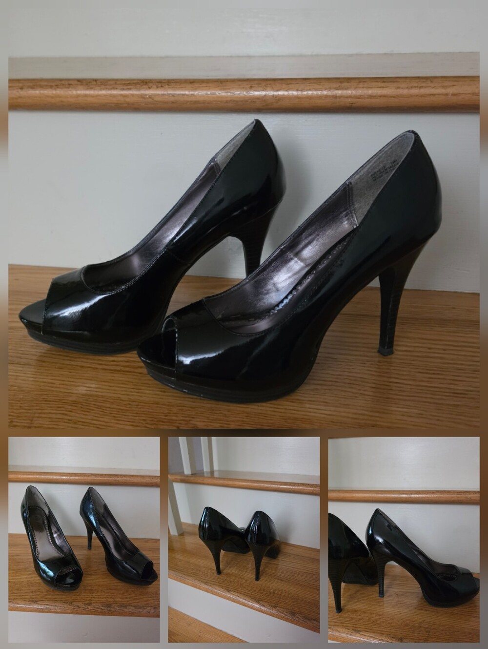 Women's Black Patent Peep-Toe High Heels